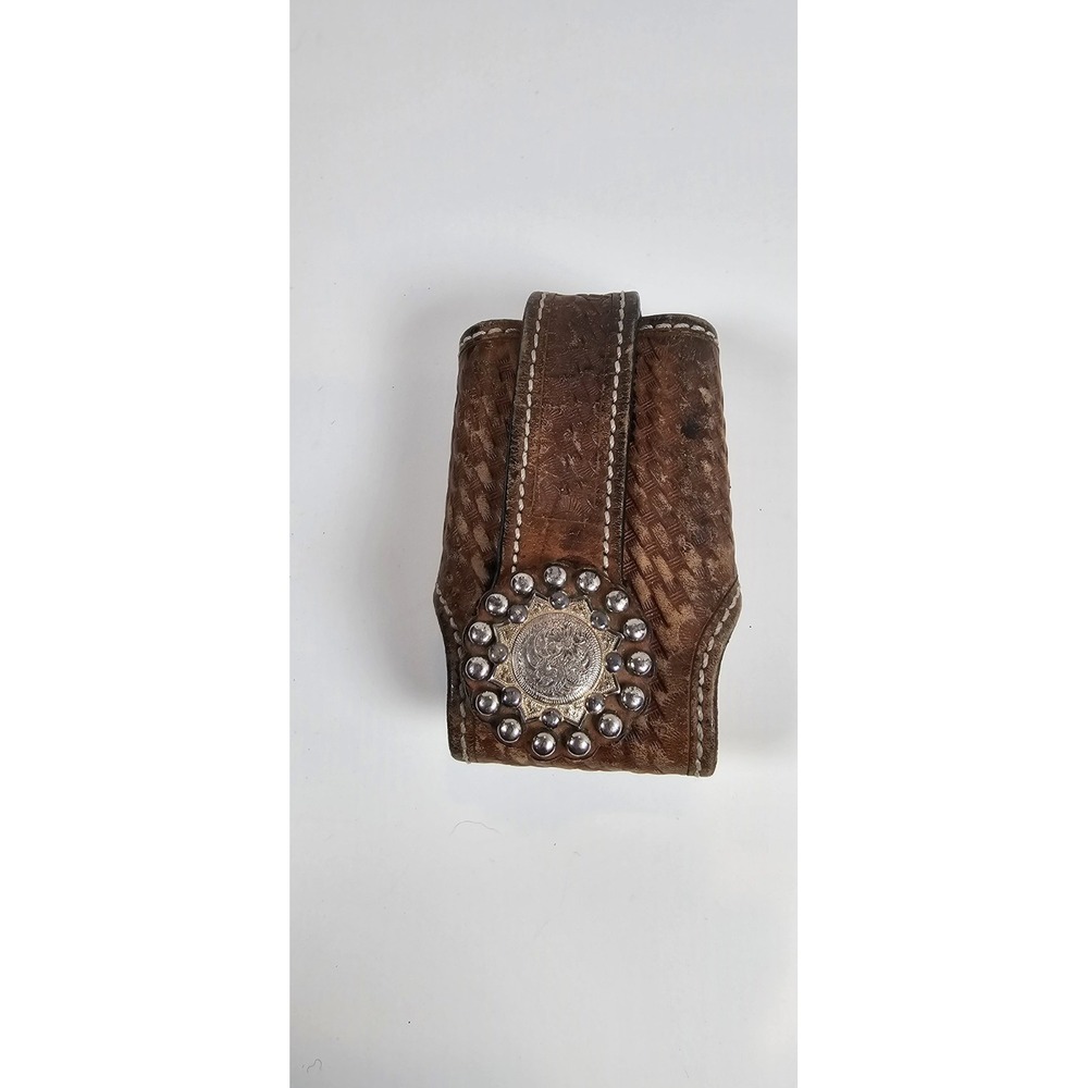 Hand Tooled Leather Cell Phone/Pager Case Concho Belt‎ Clip Holster 4"x 2.5"x 1"